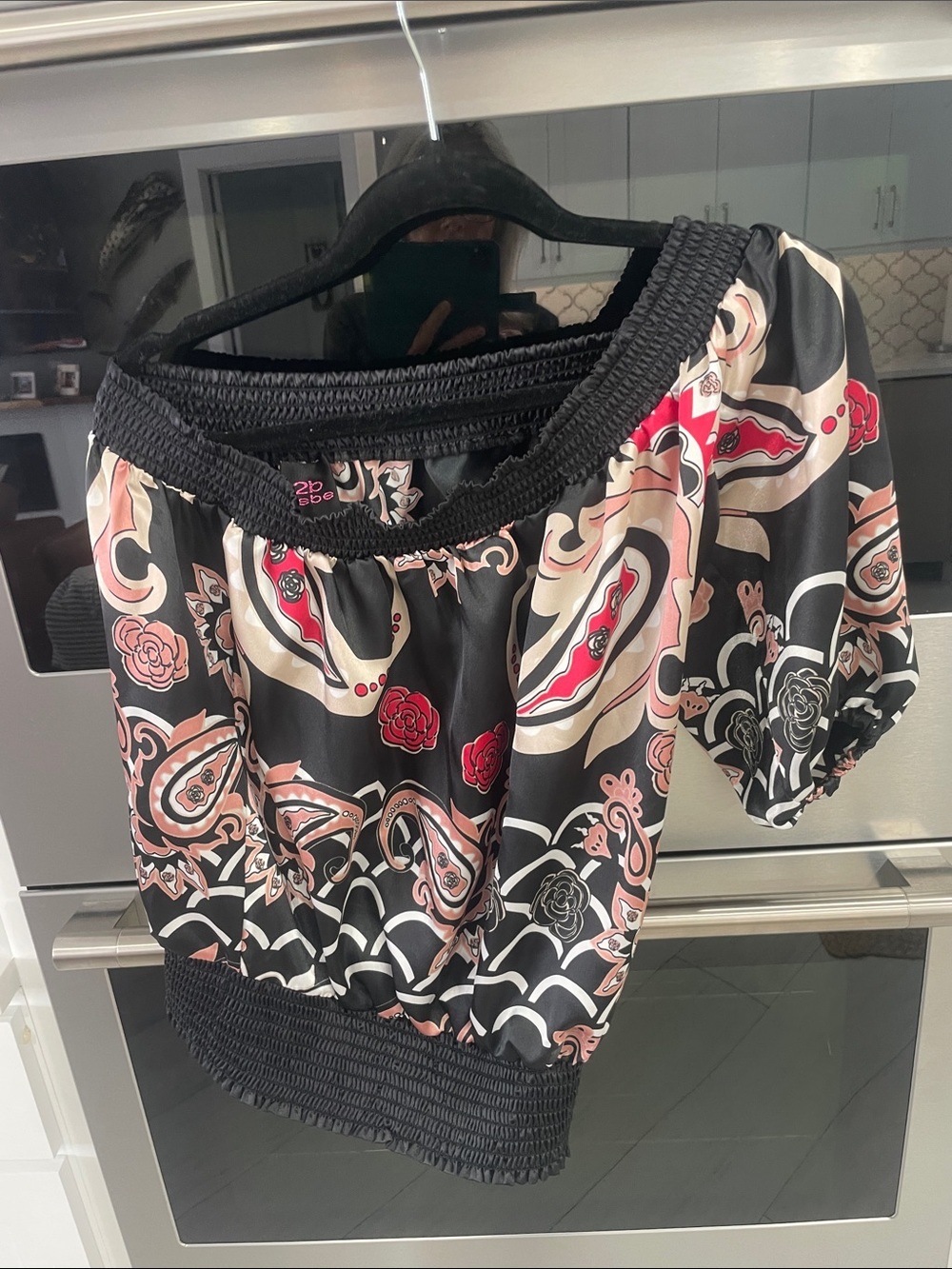 2B Bebe Black Floral Paisley Off-Shoulder Blouse